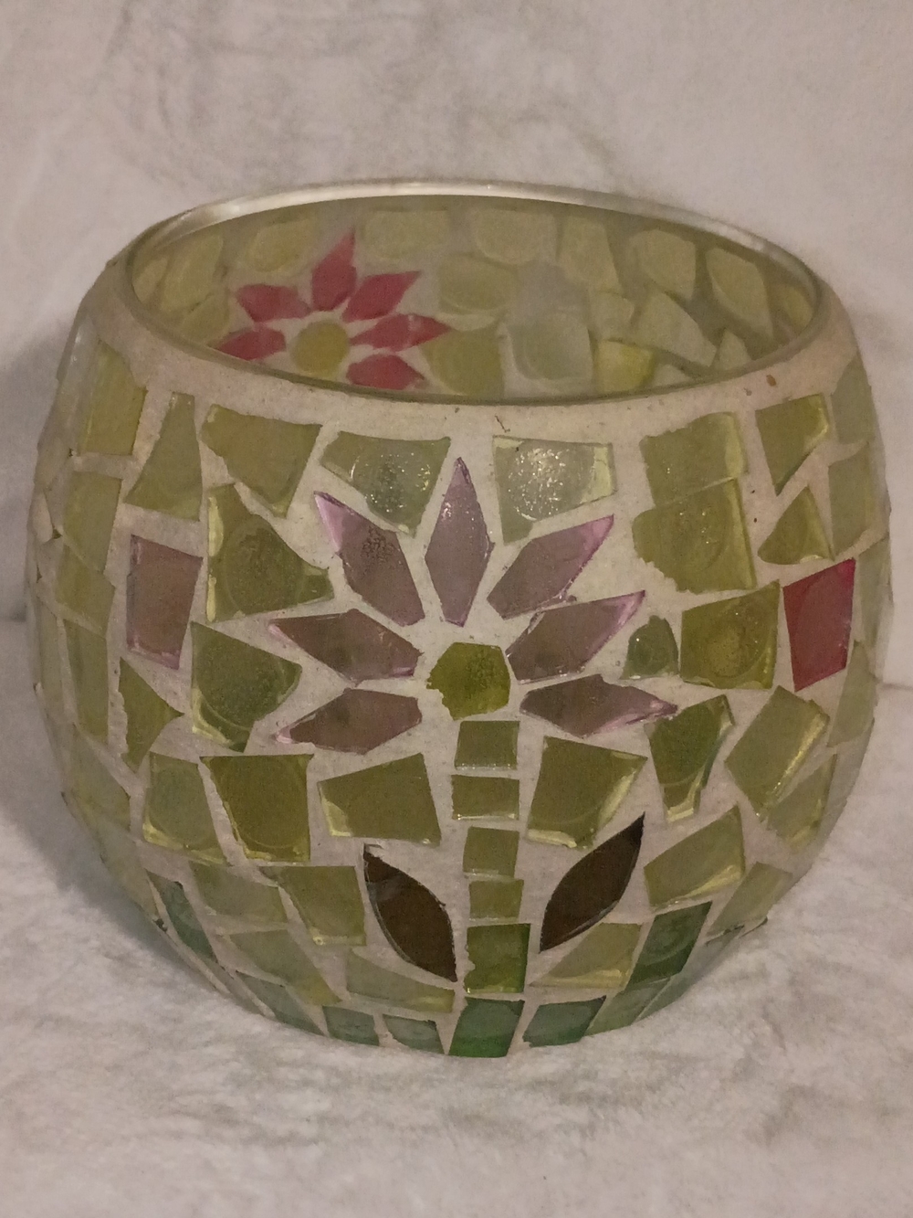 Vintage 1970's Mosaic Glass Candle Holder